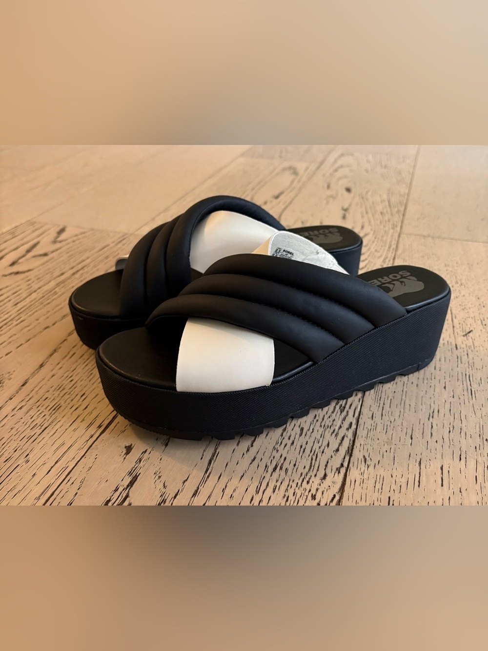 Sorel Platform Slide Sandals - Black and White